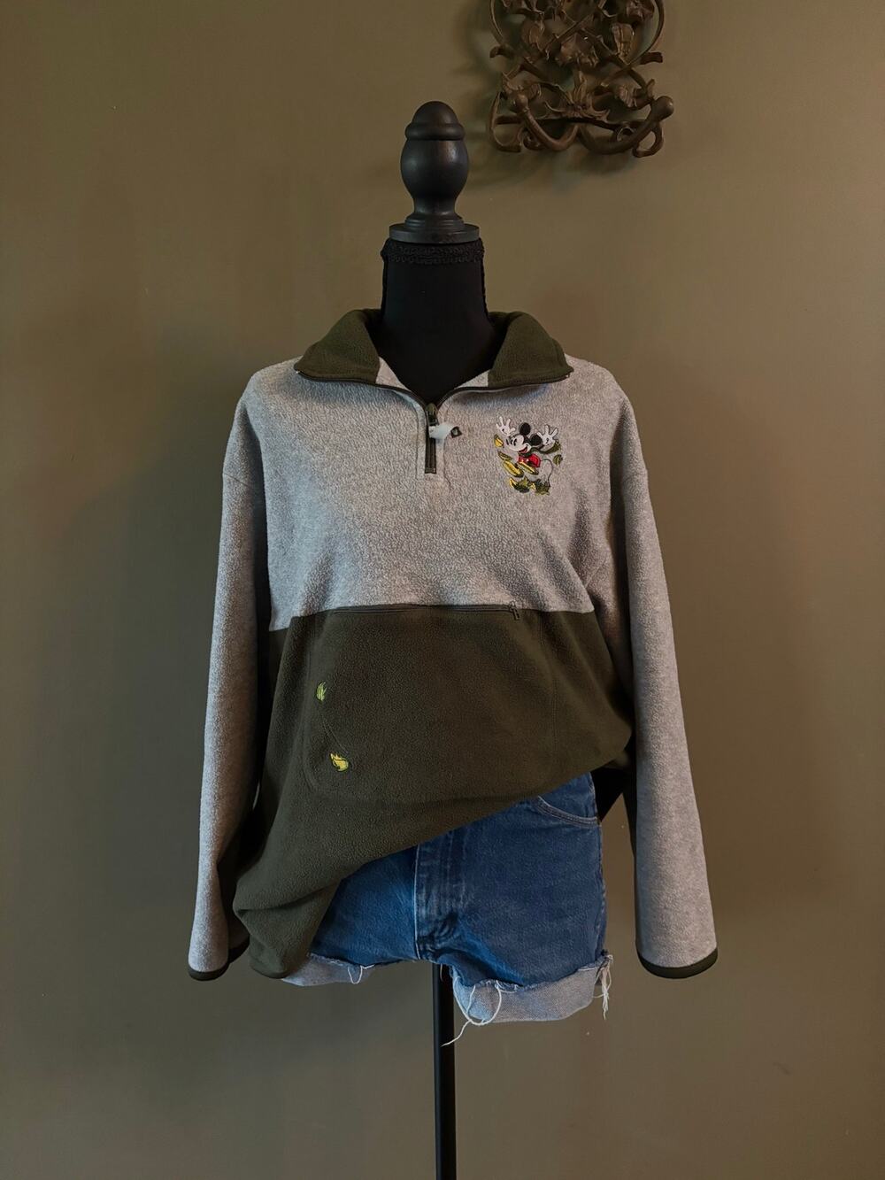 Vintage 90s Mickey Autumn Themed Fleece Quarter Zip Pullover